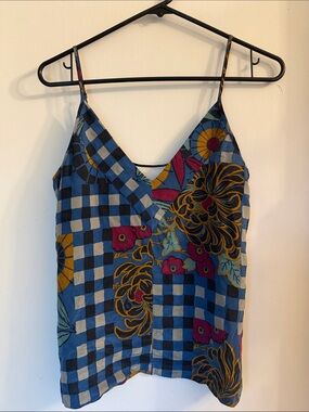 Burning Torch silk cami tank gingham printed XXS